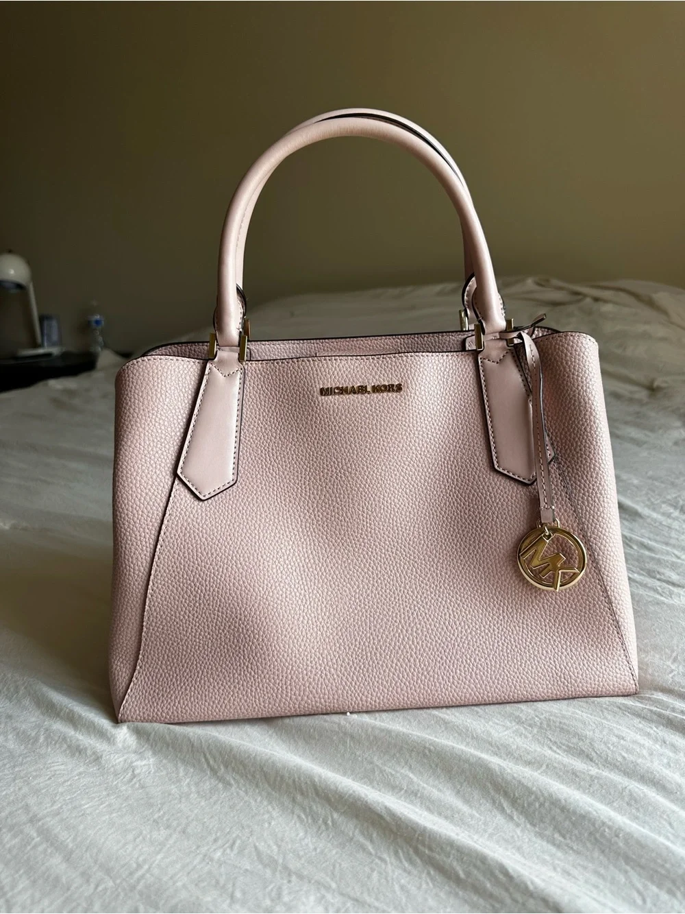 Michael Kors Light Pink Pebbled Leather Satchel with Gold Charm